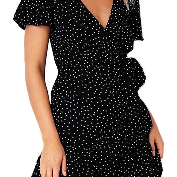 Women Short Sleeve Print Dress V Neck Casual Short Dress (SIZE LARGE) - Picture 4 of 5